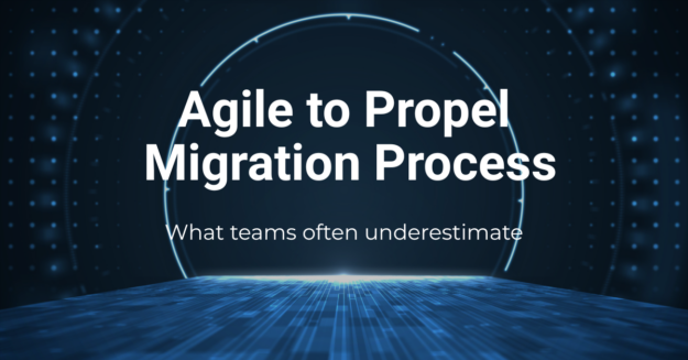 Agile to Propel migration process concept graphic showing digital transformation journey