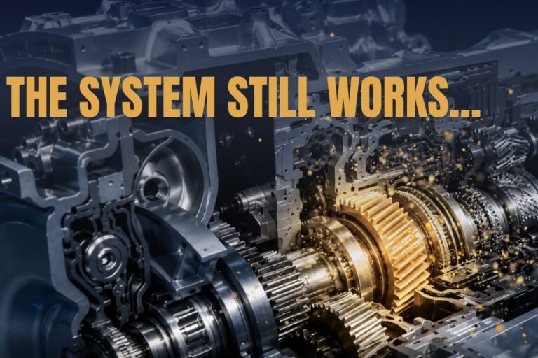 Industrial gearbox with a worn gear illustrating hidden friction, technical debt, and the need for a PLM Health Check to improve system performance.